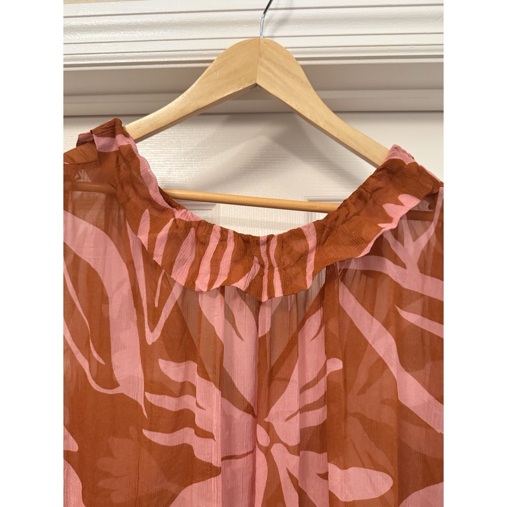 Anthropologie Maxi Dress Women 3X Terracotta Pink Abstract Floral Sheer Boho - Picture 6 of 8